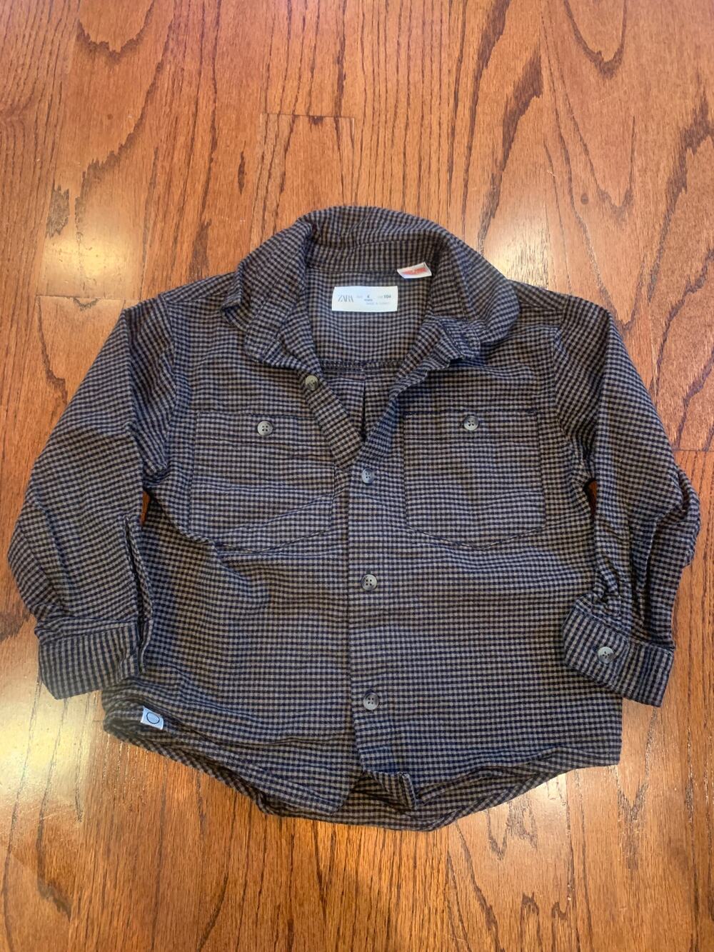 Zara Toddler Boys Houndstooth Micro Check Button-up | Brown Black | 4 years